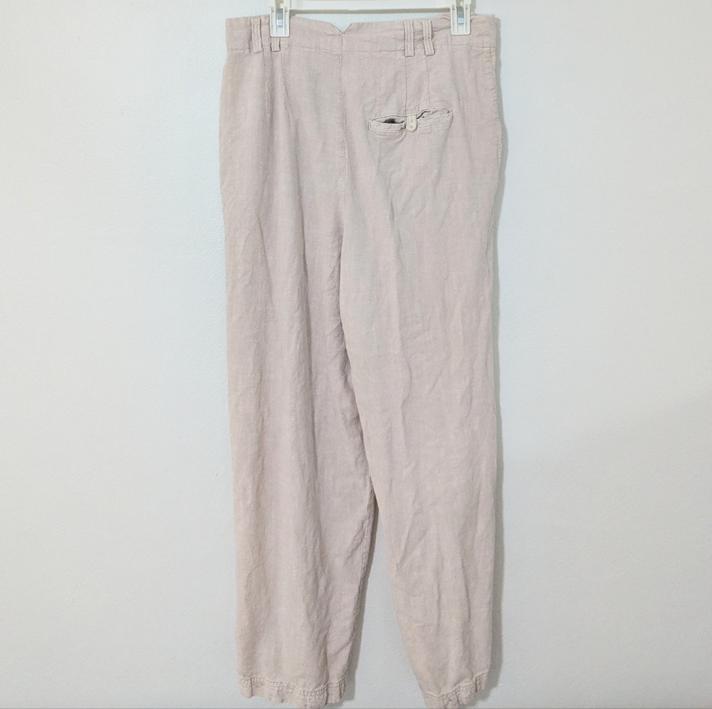 Free People Calla Pleated Trousers Pants Mid Rise Tapered Linen Blend Khaki 12 - Picture 5 of 12